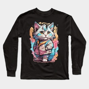 Cute Adorable Chibi Cat Design Long Sleeve T-Shirt